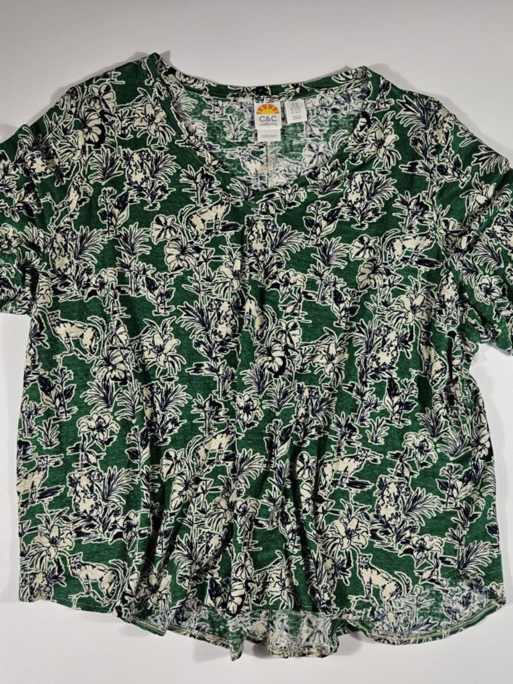 C&C California 100% Linen Safari Print Top – Size 3XL
